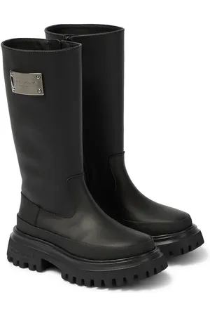 Dolce & Gabbana Leather-trimmed knee-high boots