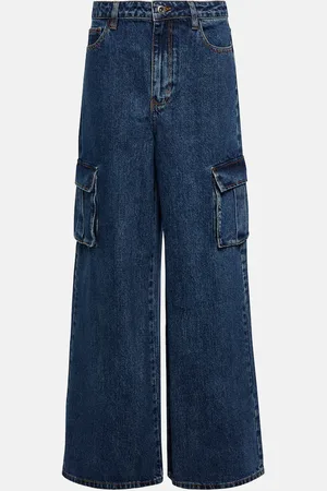 Self-Portrait Mid-rise wide-leg denim cargo pants