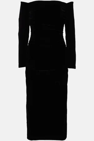 Carolina Herrera Off-shoulder ruched velvet midi dress