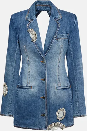 AREA Embellished cutout denim blazer