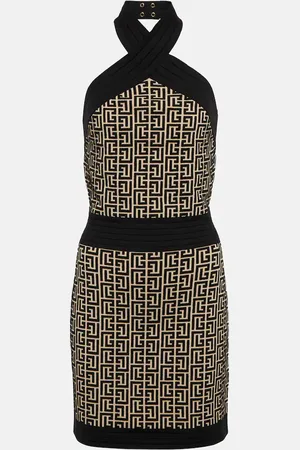 Balmain Monogram halter-neck minidress