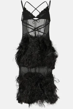 The Attico Sheer feather-trimmed midi dress