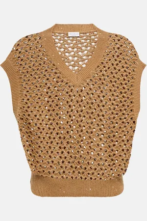 Brunello Cucinelli Open-knit cotton, linen and silk top