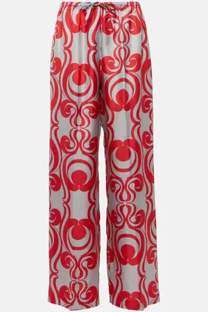 DRIES VAN NOTEN Printed silk wide-leg pants