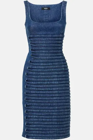 VERSACE AppliquÃ© denim midi dress