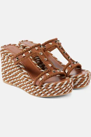 VALENTINO GARAVANI Rockstud leather wedge espadrilles