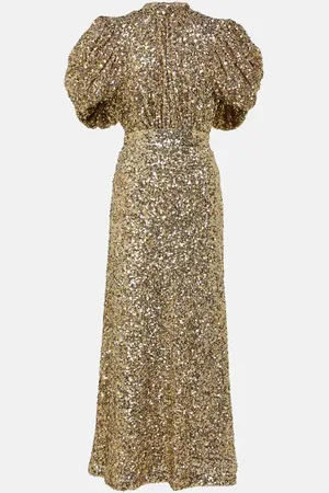 ROTATE Sequined puff-sleeve midi dress