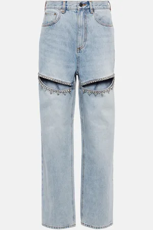 AREA Crystal-embellished straight jeans