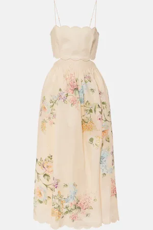 ZIMMERMANN Halliday scalloped floral linen midi dress