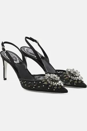 RENE CAOVILLA Crystal-embellished slingback pumps