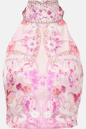 Camilla Floral embellished silk halterneck top
