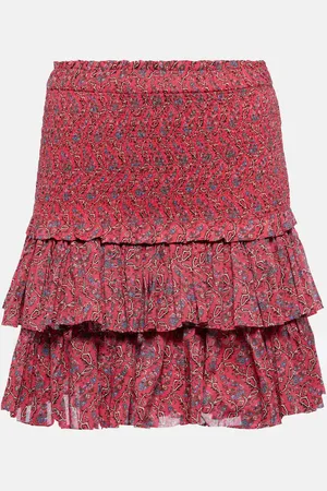 Marant Etoile Naomi shirred tiered cotton miniskirt