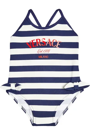 VERSACE Baby logo striped swimsuit