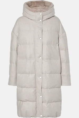 Brunello Cucinelli Leather-trimmed wool down coat