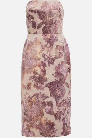 DRIES VAN NOTEN Floral strapless velvet midi dress