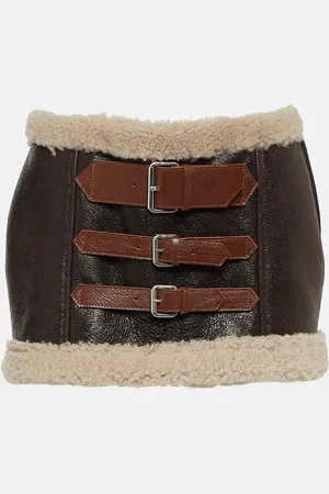 BLUMARINE Shearling-trimmed leather miniskirt