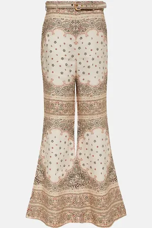 ZIMMERMANN Printed high-rise linen wide-leg pants