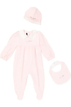 Balmain Baby cotton onesie, bib, and beanie set