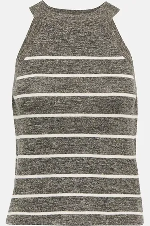 Brunello Cucinelli Striped linen blend tank top