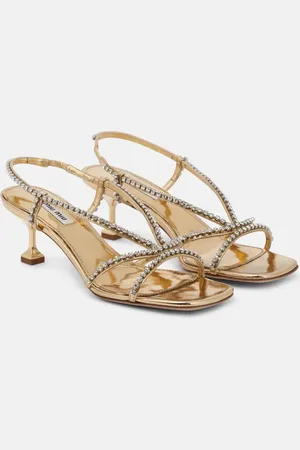Miu Miu Embellished metallic leather sandals
