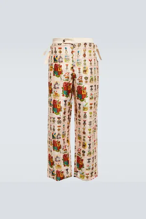 BODE Tobacco Signet printed silk pants
