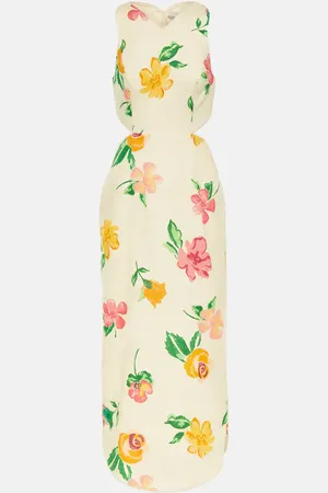ALÉMAIS Cutout linen floral midi dress