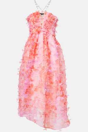 SUSAN FANG Floral-appliquÃ© smocked tulle midi dress