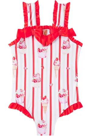 PATACHOU Bow-detail striped printed swimsuit