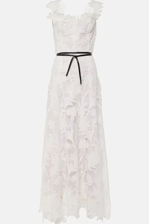 Oscar de la Renta Marbled Carnation Guipure lace bustier gown
