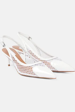Alaïa Le CÅur patent leather and fishnet slingback pumps