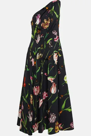 Oscar de la Renta One-shoulder cotton-blend midi dress