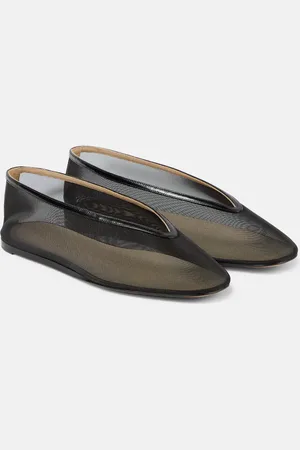 Le Monde Beryl Luna leather-trimmed mesh ballet flats