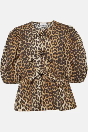 Ganni Leopard-print cotton poplin blouse