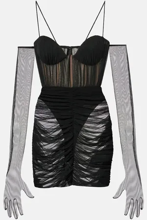 ALEX PERRY Ruched sheer bustier dress