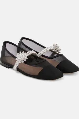 Mach & Mach Crystal Flower embellished mesh ballet flats