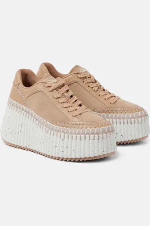Chloé Nama 80 suede and leather wedge sneakers