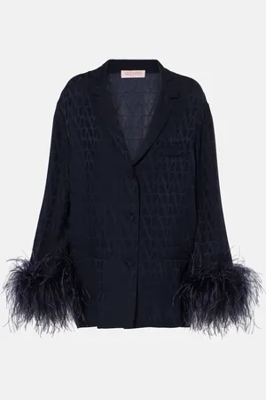 VALENTINO Toile Iconographe feather-trimmed silk shirt