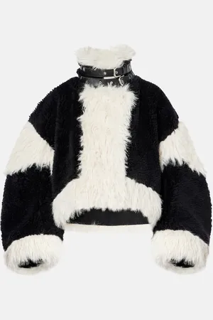 SACAI Oversized faux fur-trimmed wool jacket