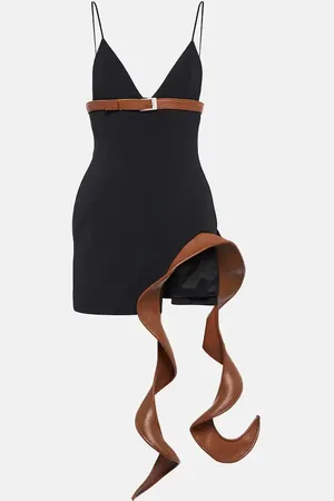 DAVID KOMA Leather-trimmed cady minidress