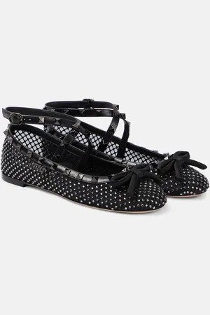 VALENTINO GARAVANI Rockstud embellished mesh ballet flats