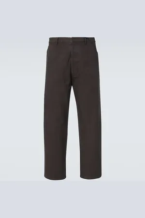 Prada Leather-trimmed cotton straight pants