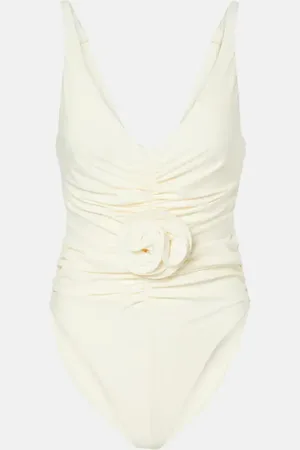 MAGDA BUTRYM Floral-appliquÃ© ruched swimsuit