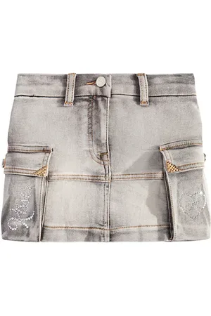 MONNALISA Mini Gonna embellished denim cargo skirt