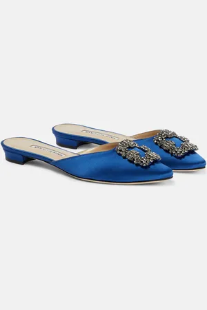 Manolo Blahnik Hangisimuflat embellished satin mules