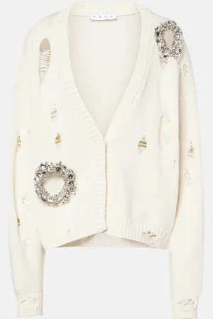 AREA Crystal-embellished cotton and cashmere cardigan