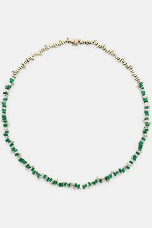 Suzanne Kalan Bold Burst 18kt necklace with diamonds and emerald