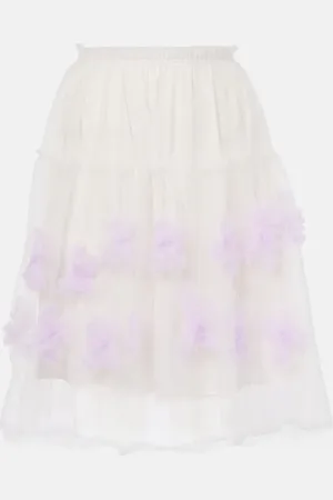SUSAN FANG Floral-appliquÃ© mesh midi skirt