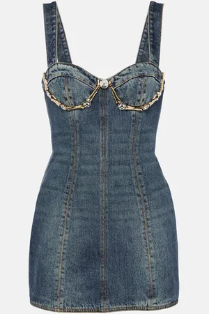 AREA Claw embellished denim minidress