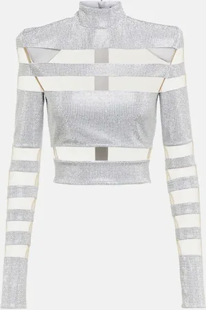 Balmain Mesh-paneled embellished top