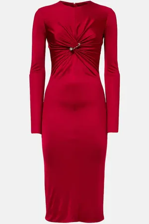VERSACE Safety Pin gathered jersey midi dress